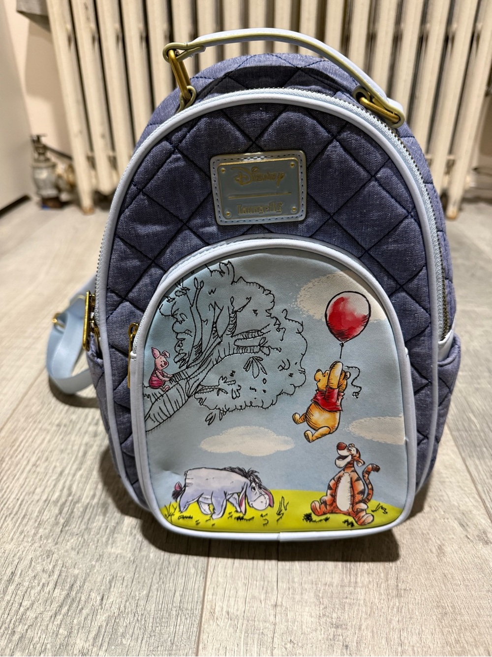 Disney Light Blue Quilted Winnie the Pooh Kids Mini Backpack